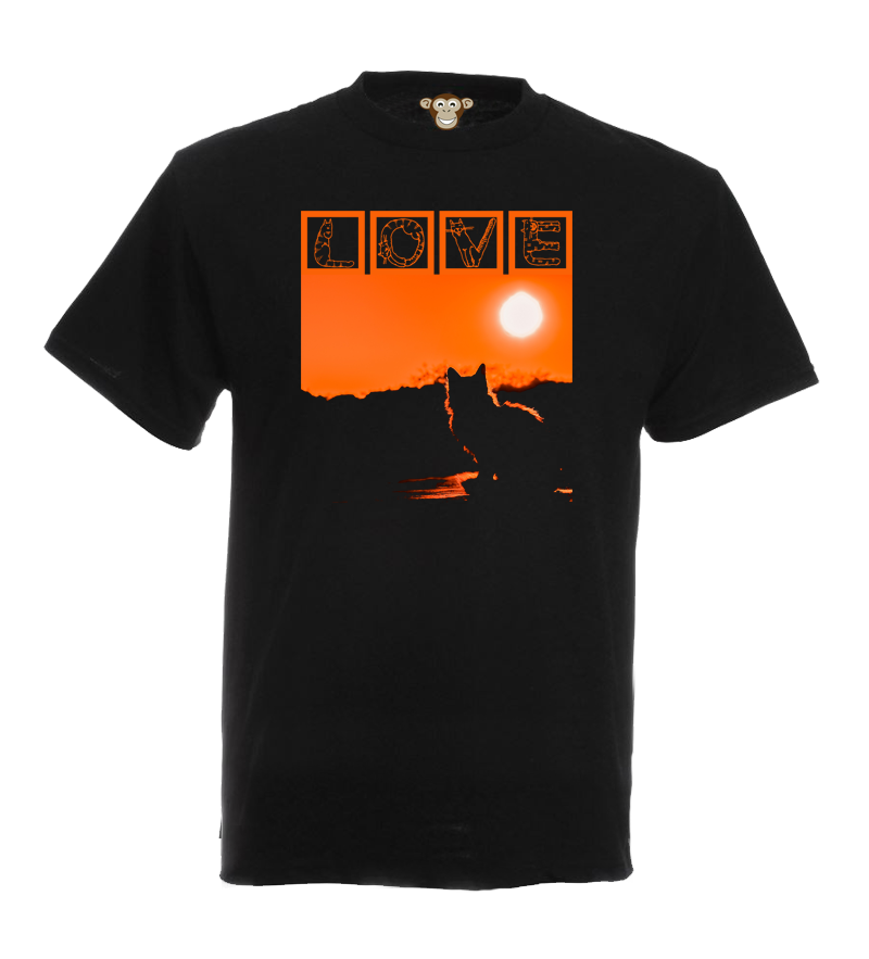 Pánské tričko - Love - kočka a západ slunce