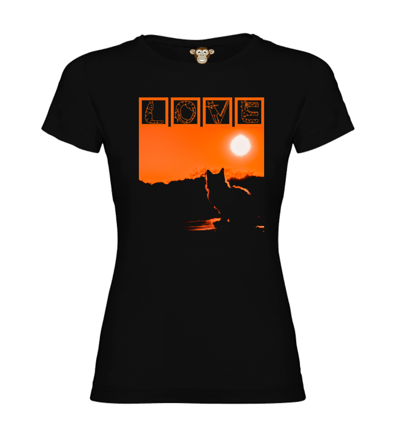 Dámské tričko - Love - kočka a západ slunce